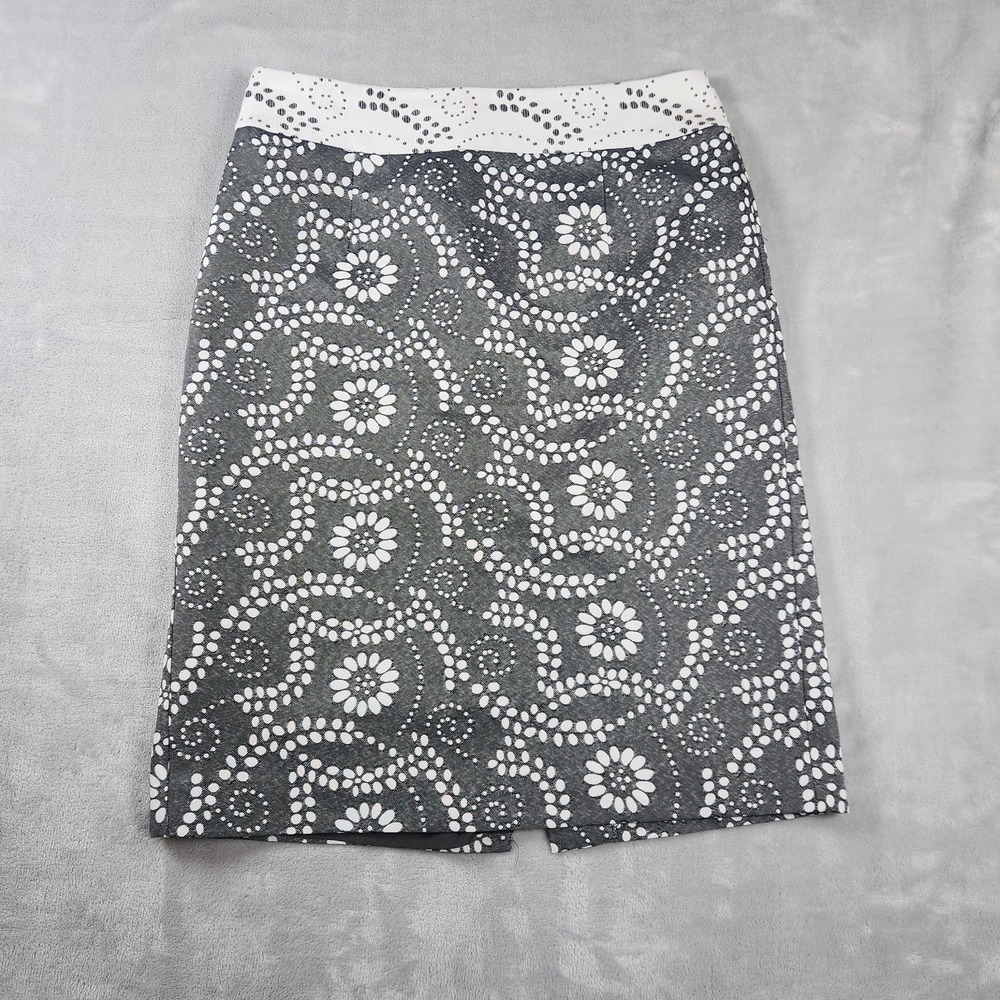 Banana Republic Pencil Skirt Womens 0 Gray White Floral Career Office Zip